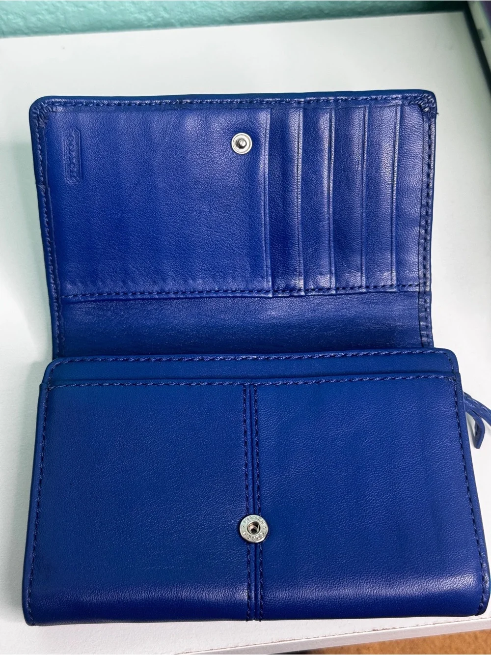 Coach Women's Blue Leather Compact Wallet